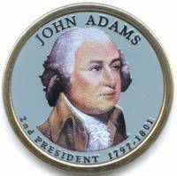 (02p) Монета США 2007 год 1 доллар "Джон Адамс"  Вариант №1 Латунь  COLOR. Цветная
